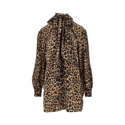 Saint Laurent Leopard-print Silk Mini Dress In Multi