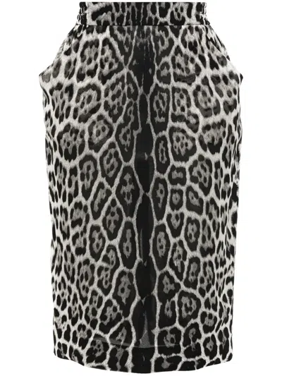 SAINT LAURENT LEOPARD-PRINT SILK SKIRT