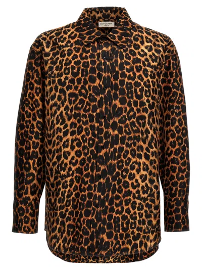 Saint Laurent Leopard Print Taffeta Shirt In Multicolor