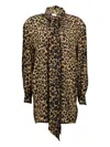 Saint Laurent Leopard Printed Long-sleeved Dress In Brown