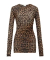 Saint Laurent Leopard-print Tulle Jersey Pleated Mini Dress In Brown