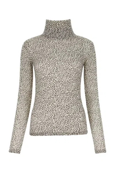 SAINT LAURENT LEOPARD PRINT TURTLE NECK TOP