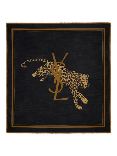 SAINT LAURENT LEOPARD-PRINT WOOL SCARF