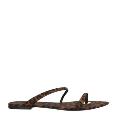 Saint Laurent Leopard Print Woven Flat Sandals In Black