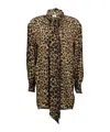 Saint Laurent Leopard Printed Long-sleeved Dress In Green