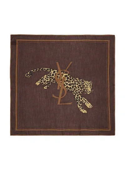 Saint Laurent Leopard Scarf In Brown