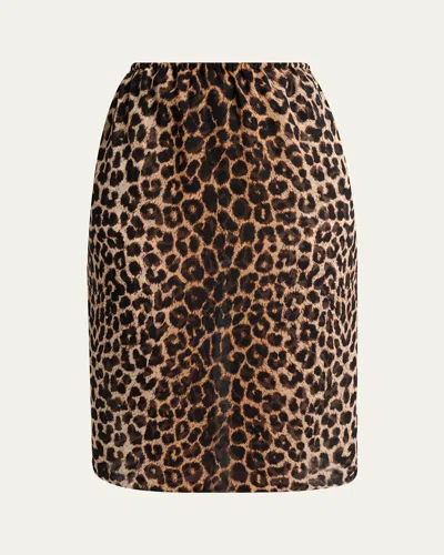 SAINT LAURENT LEOPARD SILK GEORGETTE PENCIL SKIRT