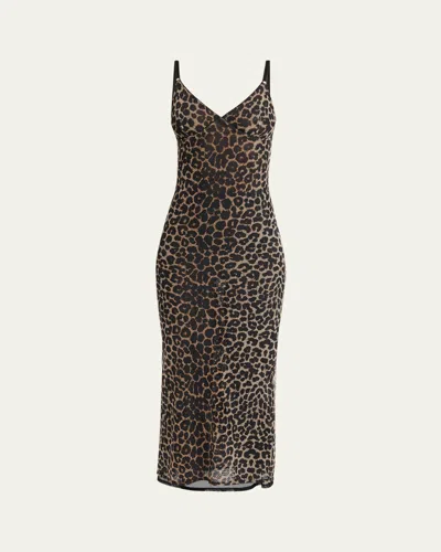 Saint Laurent Leopard Tulle Slip Dress In Animal Print