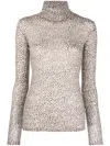Saint Laurent Leopard Turtleneck Jumper In Braun