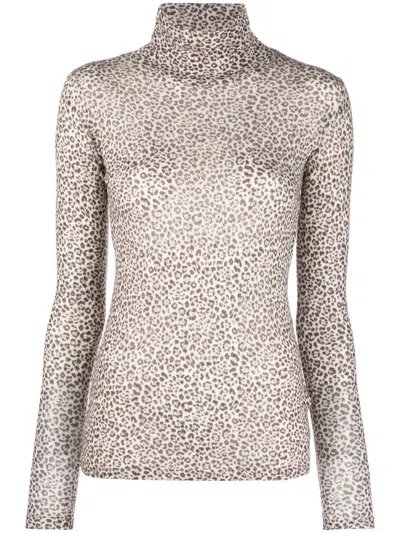 Saint Laurent Leopard Turtleneck Jumper In Braun