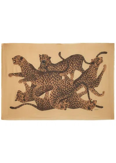 Saint Laurent Leopard Wool Scarf In Multi