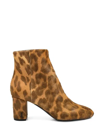 Saint Laurent Leopard Zipped Ankle Boots In Neutral