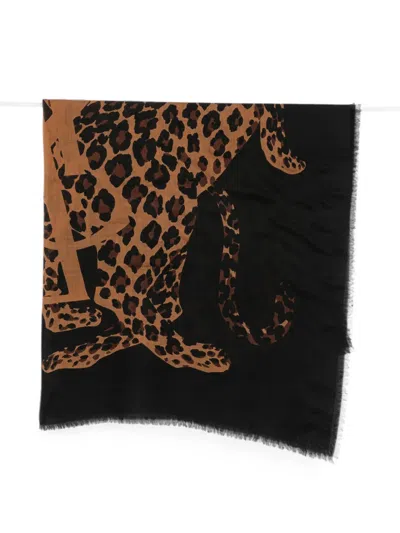 Saint Laurent Leopard-print Frayed Scarf In Brown