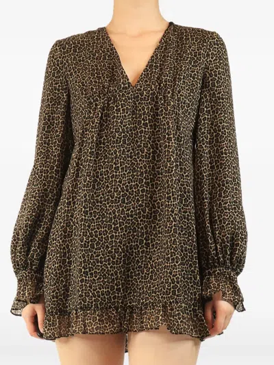 Pre-owned Saint Laurent Leopard-print Mini Dress In Brown