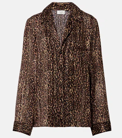 Saint Laurent Leopard-print Silk Blouse In Brown