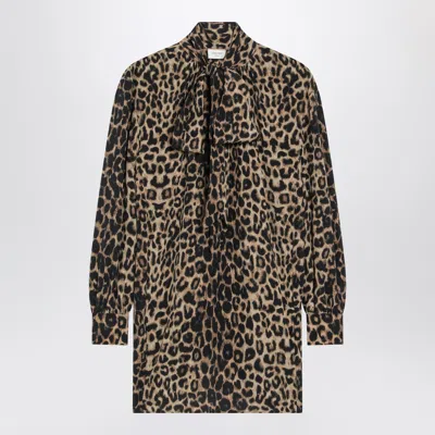 Saint Laurent Leopard-print Silk Mini Dress In Animal Print