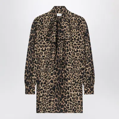Saint Laurent Leopardprint Silk Mini Dress In Brown