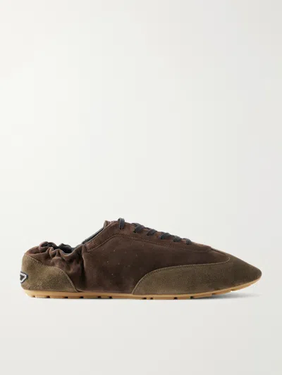 Saint Laurent Lewis 05 Logo-embossed Suede And Velvet Sneakers In Brown