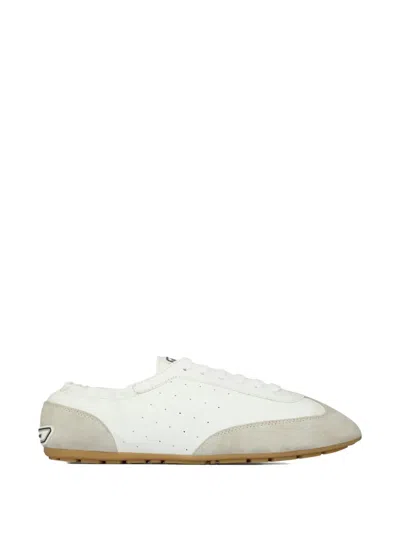 Saint Laurent Low-top Lace-up Sneakers With Elasticated Reinforcement In Neutral