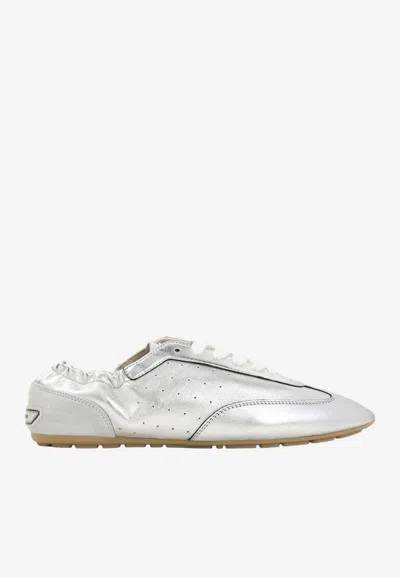 Saint Laurent Lewis Low-top Metallic Sneakers In Silver