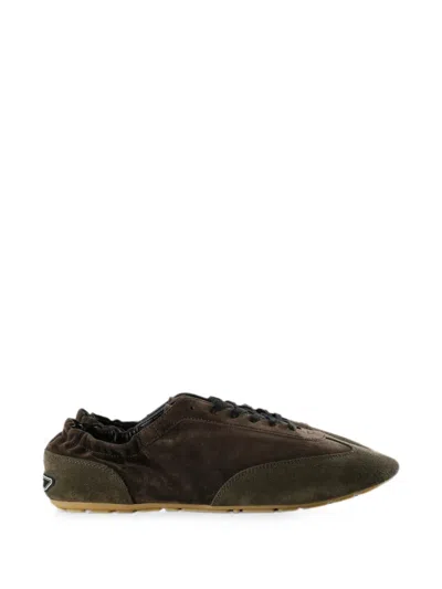 Saint Laurent Lewis 05 Logo-embossed Suede And Velvet Sneakers In Brown