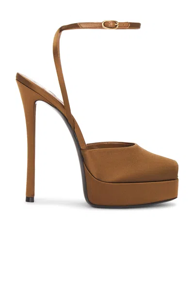 Saint Laurent La Scandale Platform Sandals In Smooth Leather In Brown