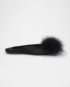 Saint Laurent Lido Feather Pom Ballerina Slippers In Noir