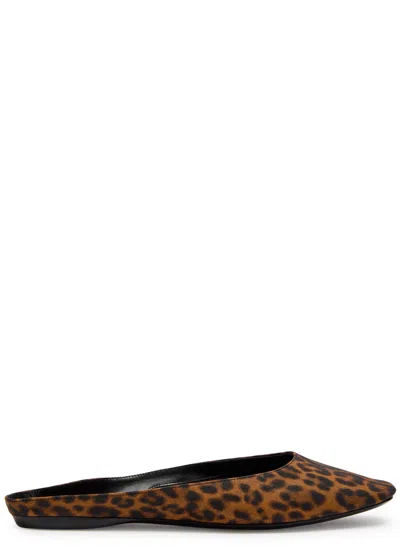 Saint Laurent Lido Leopard-print Woven Flats In Brown