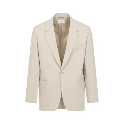 SAINT LAURENT SAINT LAURENT  LIGHT BEIGE SINGLE-BREASTED WOOL JACKET