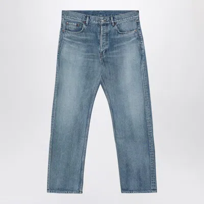 Saint Laurent Logo-patch Straight-leg Jeans In Blue