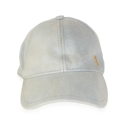 Pre-owned Saint Laurent Light Blue Distressed Denim Logo Baseball Cap 59