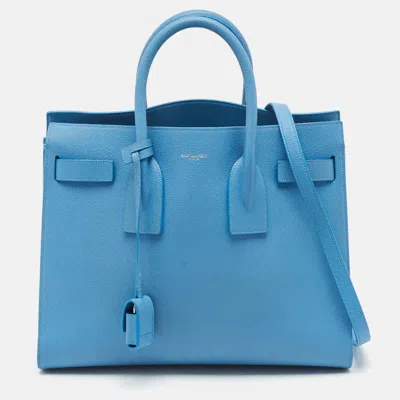 Pre-owned Saint Laurent Light Blue Leather Small Classic Sac De Jour Tote