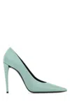 Saint Laurent Satin Monceau Pumps Featuring Pointed Toe In Light Blue