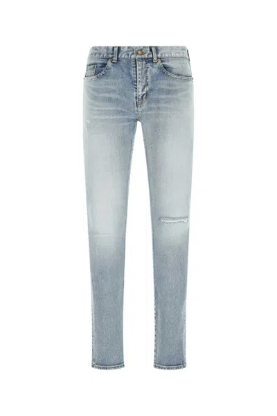 SAINT LAURENT LIGHT BLUE STRETCH DENIM JEANS
