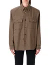Saint Laurent Long Sleeve Checkered Overshirt Chest Pockets In Brown