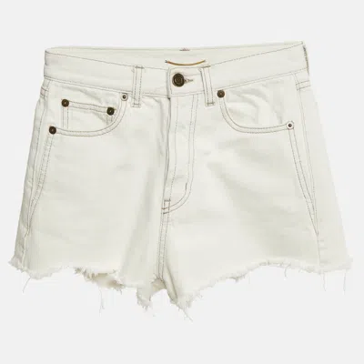 Pre-owned Saint Laurent Light Grey Raw Edge Shorts Xs Waist 24"