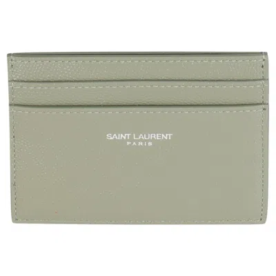 Pre-owned Saint Laurent Light Khaki Grain De Poudre Credit Card Case In Gray