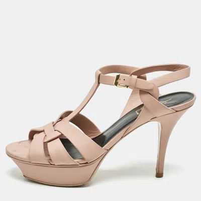 Pre-owned Saint Laurent Light Pink Leather Tribute Ankle Strap Sandals Size 37.5