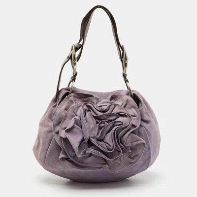 Pre-owned Saint Laurent Light Purple Suede Flap Flower Shoulder Bag