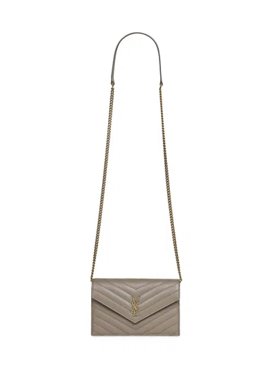 Saint Laurent Light Taupe Cassandre Envelope Chain Wallet