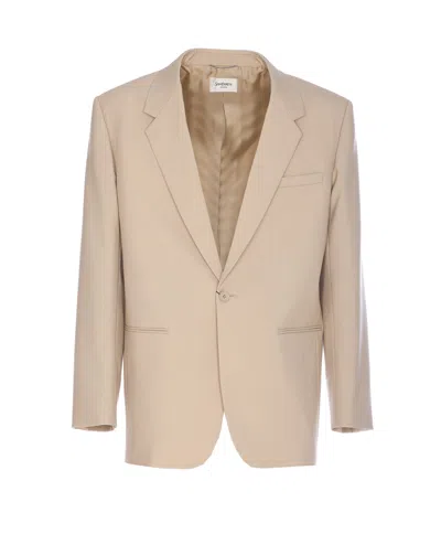 Saint Laurent Light Beige Single-breasted Wool Jacket In Neutral