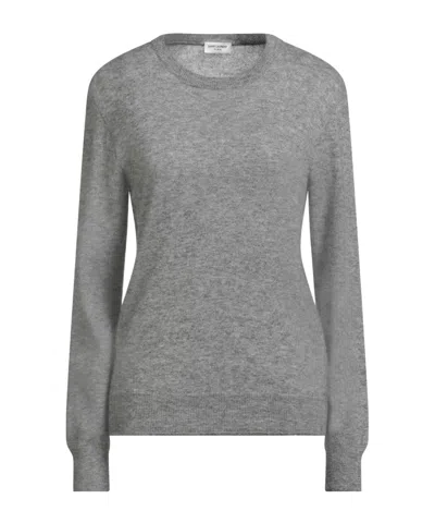 Saint Laurent Lightweight Knit Longsleeve Crewneck Top In Gray