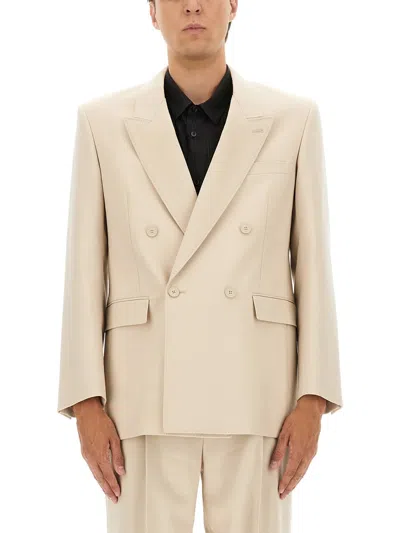 Saint Laurent Lightweight Wool Jacket In Neutral