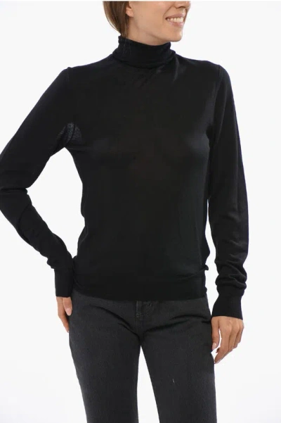 Saint Laurent Lightweight Wool Turtleneck Sweater In Black