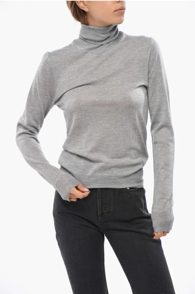 Saint Laurent Lightweight Wool Turtleneck Sweater In Gray
