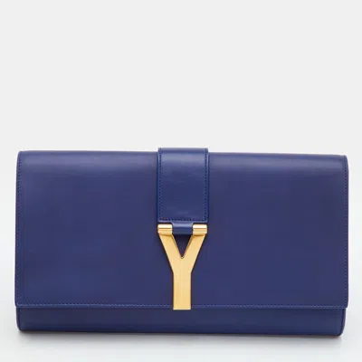 Pre-owned Saint Laurent Ligne Y Blue Leather Clutch