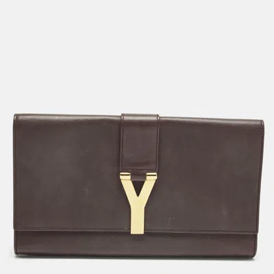 Pre-owned Saint Laurent Ligne Y Burgundy Leather Clutch