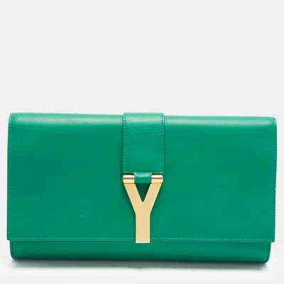 Pre-owned Saint Laurent Ligne Y Green Leather Clutch