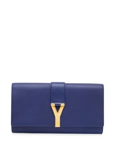 Pre-owned Saint Laurent Ligne Y Leather Clutch Bag In Blue