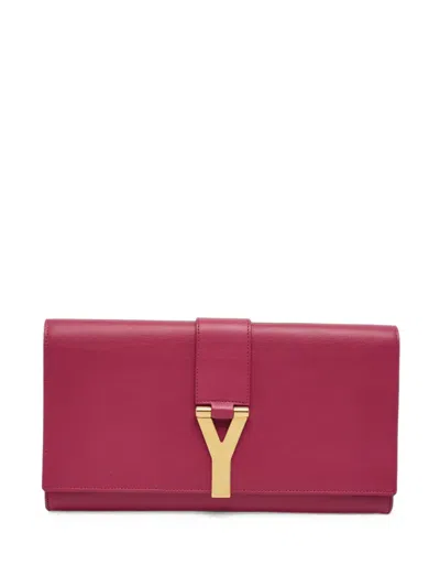 Pre-owned Saint Laurent Ligne Y Logo-plaque Clutch Bag In Pink
